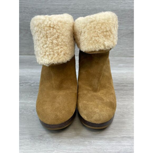 UGG Dandylion Chestnut Women's 7 Brown Bootie Suede Leather Boot Fur Trim - Picture 2 of 11